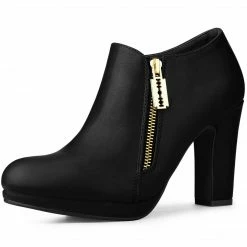 Allegra K Women's Platform Round Toe Chunky Heels Ankle Booties
