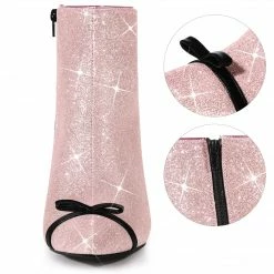 Allegra K Shoes Women's Glitter Pointed Toe Stiletto Heels Sparkle Ankle Boots