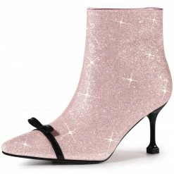 Allegra K Shoes Women's Glitter Pointed Toe Stiletto Heels Sparkle Ankle Boots