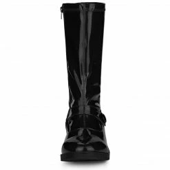 Allegra K Women's Round Toe Chunky Heels Patent Leather Mid Calf Boots Shoes