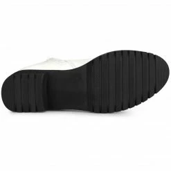 Allegra K Women's Round Toe Chunky Heels Patent Leather Mid Calf Boots Shoes