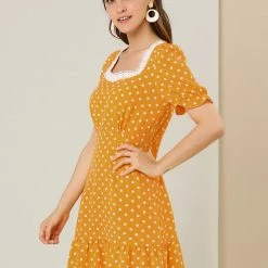 Allegra K Women's Dots Print Square Neck Ruffle Hem Short Sleeve Above Knee Casual Dress 49 Allegra K Women's Dots Print Square Neck Ruffle Hem Short Sleeve Above Knee Casual Dress
