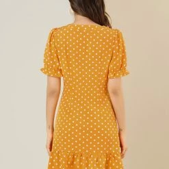 Allegra K Women's Dots Print Square Neck Ruffle Hem Short Sleeve Above Knee Casual Dress 50 Allegra K Women's Dots Print Square Neck Ruffle Hem Short Sleeve Above Knee Casual Dress