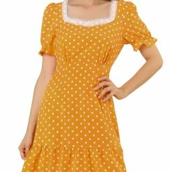 Allegra K Women's Dots Print Square Neck Ruffle Hem Short Sleeve Above Knee Casual Dress 46 Allegra K Women's Dots Print Square Neck Ruffle Hem Short Sleeve Above Knee Casual Dress