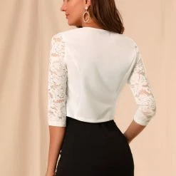 Allegra K Women's Lace Long Sleeve Top Cardigan 38 Allegra K Women's Lace Long Sleeve Top Cardigan