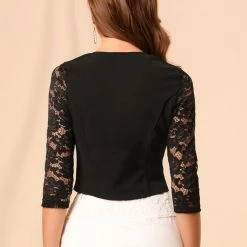 Allegra K Women's Lace Long Sleeve Top Cardigan 32 Allegra K Women's Lace Long Sleeve Top Cardigan