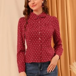 Allegra K Women's Vintage Heart Shirt Elegant Button Front Blouse Peter Pan Collar Top