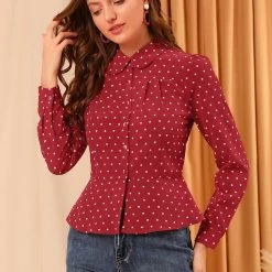 Allegra K Women's Vintage Heart Shirt Elegant Button Front Blouse Peter Pan Collar Top