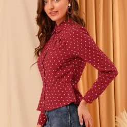Allegra K Women's Vintage Heart Shirt Elegant Button Front Blouse Peter Pan Collar Top