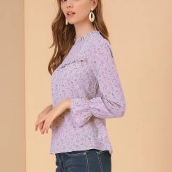 Allegra K Women's Floral Printed Ruffle Neck Long Sleeve Keyhole Back Chiffon Blouse Top 13 Allegra K Women's Floral Printed Ruffle Neck Long Sleeve Keyhole Back Chiffon Blouse Top