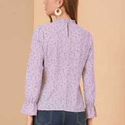 Allegra K Women's Floral Printed Ruffle Neck Long Sleeve Keyhole Back Chiffon Blouse Top 14 Allegra K Women's Floral Printed Ruffle Neck Long Sleeve Keyhole Back Chiffon Blouse Top