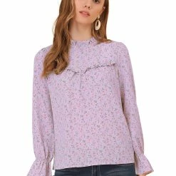 Allegra K Women's Floral Printed Ruffle Neck Long Sleeve Keyhole Back Chiffon Blouse Top 10 Allegra K Women's Floral Printed Ruffle Neck Long Sleeve Keyhole Back Chiffon Blouse Top