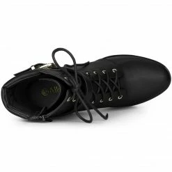 Allegra K Women's Platform Buckle Lace Up Block Heel Ankle Boot