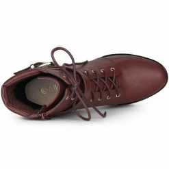 Allegra K Women's Platform Buckle Lace Up Block Heel Ankle Boot