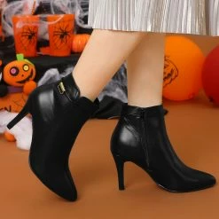 Allegra K Women's Stiletto Heels Pointed Toe Side Zip Ankle Boots 29 Allegra K Women's Stiletto Heels Pointed Toe Side Zip Ankle Boots