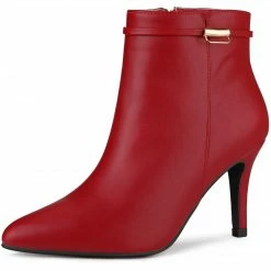 Allegra K Women's Stiletto Heels Pointed Toe Side Zip Ankle Boots