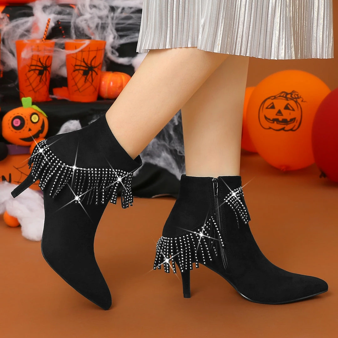 Allegra K Shoes Women's Pointed Toe Fringe Stiletto Heel Ankle Boots 18 Allegra K Shoes Women's Pointed Toe Fringe Stiletto Heel Ankle Boots