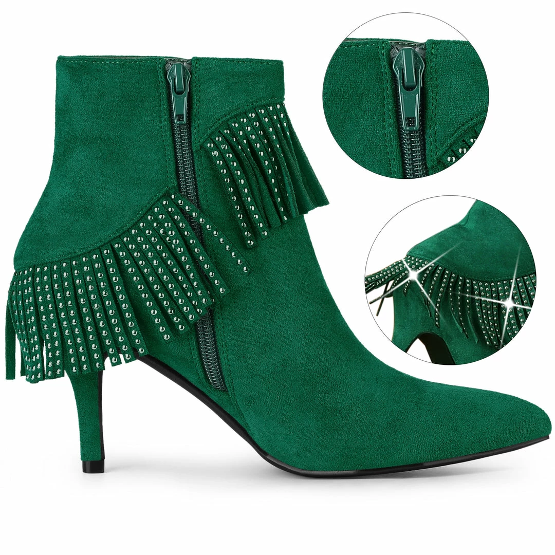 Allegra K Shoes Women's Pointed Toe Fringe Stiletto Heel Ankle Boots 5 Allegra K Shoes Women's Pointed Toe Fringe Stiletto Heel Ankle Boots