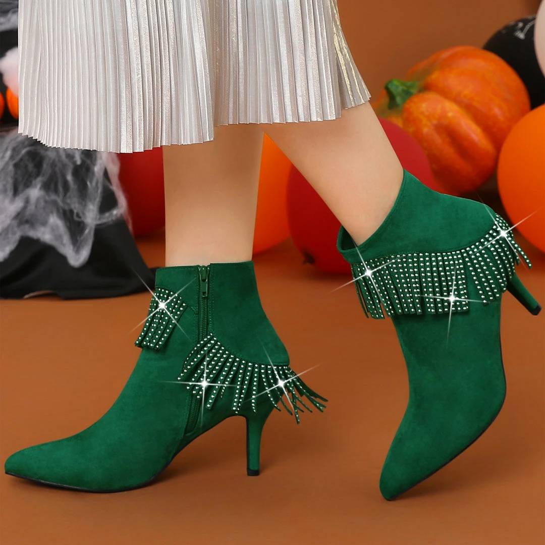 Allegra K Shoes Women's Pointed Toe Fringe Stiletto Heel Ankle Boots 6 Allegra K Shoes Women's Pointed Toe Fringe Stiletto Heel Ankle Boots