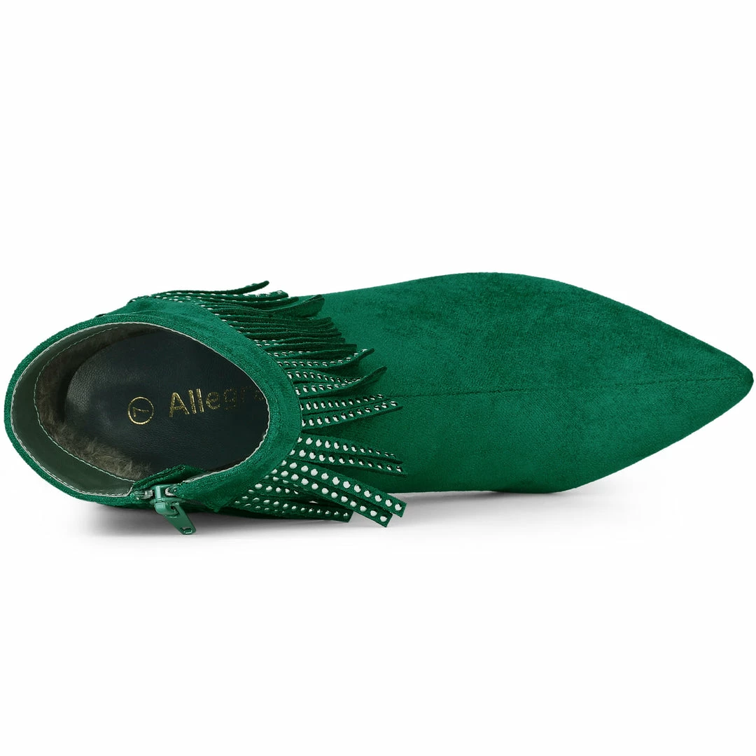 Allegra K Shoes Women's Pointed Toe Fringe Stiletto Heel Ankle Boots 9 Allegra K Shoes Women's Pointed Toe Fringe Stiletto Heel Ankle Boots