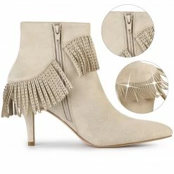 Allegra K Shoes Women's Pointed Toe Fringe Stiletto Heel Ankle Boots 29 Allegra K Shoes Women's Pointed Toe Fringe Stiletto Heel Ankle Boots