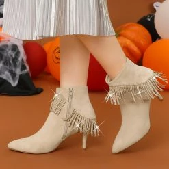 Allegra K Shoes Women's Pointed Toe Fringe Stiletto Heel Ankle Boots 30 Allegra K Shoes Women's Pointed Toe Fringe Stiletto Heel Ankle Boots