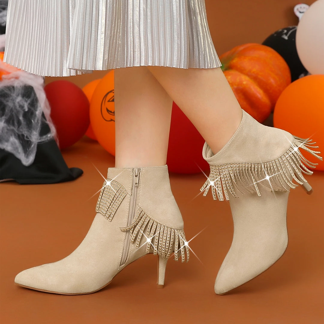 Allegra K Shoes Women's Pointed Toe Fringe Stiletto Heel Ankle Boots 12 Allegra K Shoes Women's Pointed Toe Fringe Stiletto Heel Ankle Boots