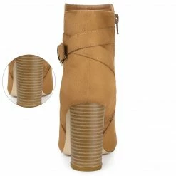 Allegra K Women's Pointed Toe Buckle Decor Chunky Heel Ankle Boots Shoes