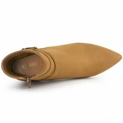 Allegra K Women's Pointed Toe Buckle Decor Chunky Heel Ankle Boots Shoes