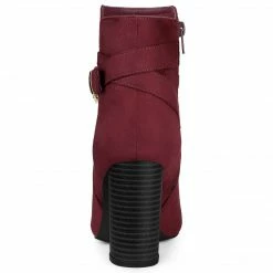 Allegra K Women's Pointed Toe Buckle Decor Chunky Heel Ankle Boots Shoes