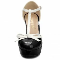 Allegra K Women's Platform Bow T Strap Chunky Heels Pumps