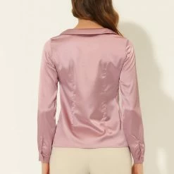 Allegra K Women's Satin Peter Pan Collar Shirt Office Elegant Top Work Blouse