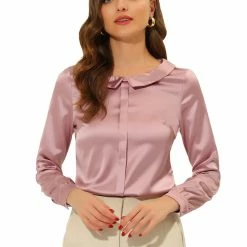 Allegra K Women's Satin Peter Pan Collar Shirt Office Elegant Top Work Blouse