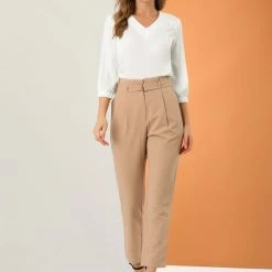 Allegra K Women's Satin Blouse Casual Solid 3/4 Sleeve V Neck Top Shirts