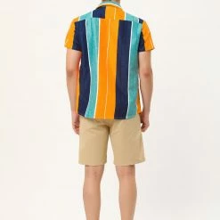 Allegra K Men's Hawaiian Beach Shirts Short Sleeve Button Down Summer Color Block Printed Shirt