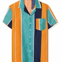 Allegra K Men's Hawaiian Beach Shirts Short Sleeve Button Down Summer Color Block Printed Shirt