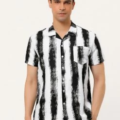 Allegra K Men's Hawaiian Beach Shirts Short Sleeve Button Down Summer Color Block Printed Shirt