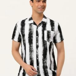 Allegra K Men's Hawaiian Beach Shirts Short Sleeve Button Down Summer Color Block Printed Shirt