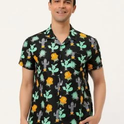 Allegra K Men's Hawaiian Beach Shirts Short Sleeve Button Down Summer Color Block Printed Shirt