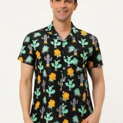 Allegra K Men's Hawaiian Beach Shirts Short Sleeve Button Down Summer Color Block Printed Shirt