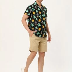 Allegra K Men's Hawaiian Beach Shirts Short Sleeve Button Down Summer Color Block Printed Shirt