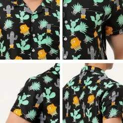 Allegra K Men's Hawaiian Beach Shirts Short Sleeve Button Down Summer Color Block Printed Shirt
