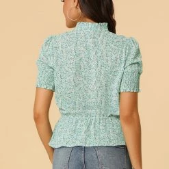 Allegra K Women's Ruffle Neck Tie Front Smocked Floral Peplum Top 26 Allegra K Women's Ruffle Neck Tie Front Smocked Floral Peplum Top