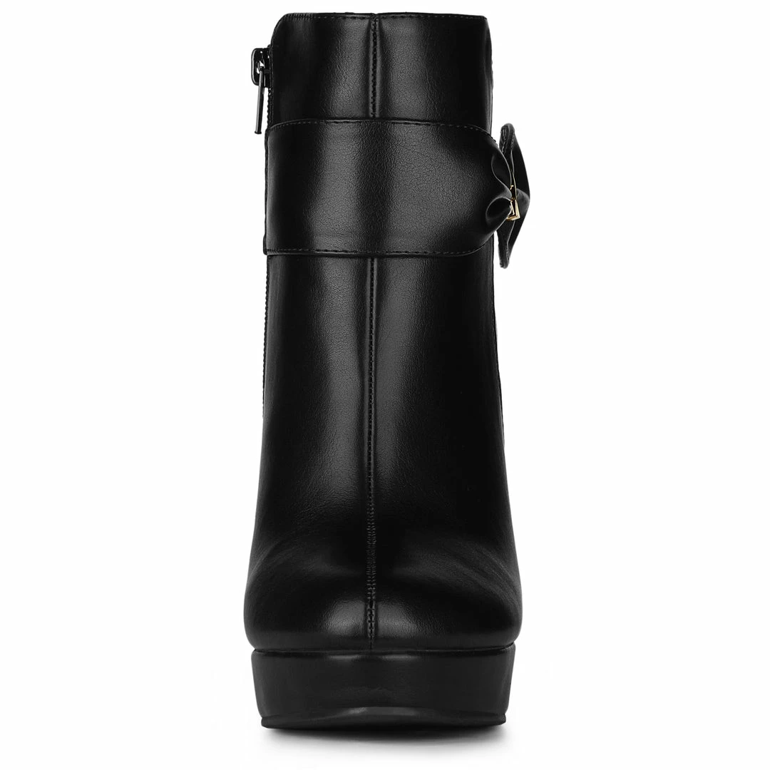 Allegra K Shoes Women's Chunky High Heels Platform Bow Decor Ankle Boots 12 Allegra K Shoes Women's Chunky High Heels Platform Bow Decor Ankle Boots