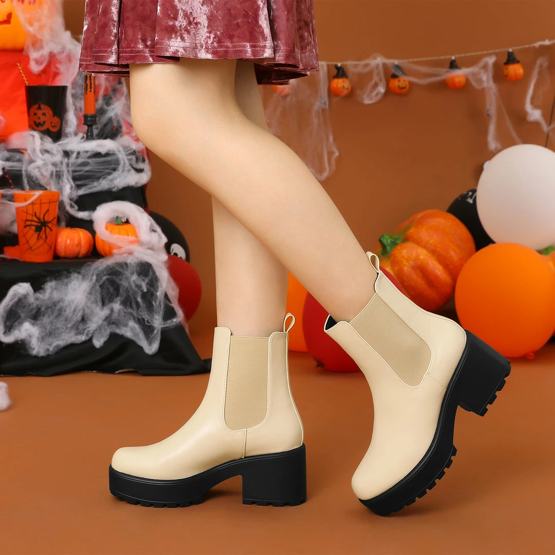 Allegra K Women's Platform Chunky Heel Chelsea Ankle Boots Combat Boots Shoes 5 Allegra K Women's Platform Chunky Heel Chelsea Ankle Boots Combat Boots Shoes