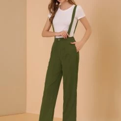 Allegra K Women's Adjustable Strap Suspender Overalls Long Pants Wide Leg Jumpsuits