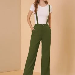 Allegra K Women's Adjustable Strap Suspender Overalls Long Pants Wide Leg Jumpsuits