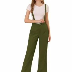 Allegra K Women's Adjustable Strap Suspender Overalls Long Pants Wide Leg Jumpsuits