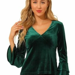 Allegra K Women's V Neck Velvet Blouse Flare Long Sleeve Peplum Top 28 Allegra K Women's V Neck Velvet Blouse Flare Long Sleeve Peplum Top