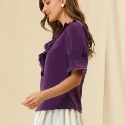 Allegra K Women's Ruffle V Neck Half Bell Sleeve Blouse Summer Vintage Casual Chiffon Peasant Top 169 Allegra K Women's Ruffle V Neck Half Bell Sleeve Blouse Summer Vintage Casual Chiffon Peasant Top